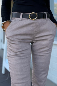 BEVY FLOG Dafna Checkered Pants in beige brown - women's pants - detail view