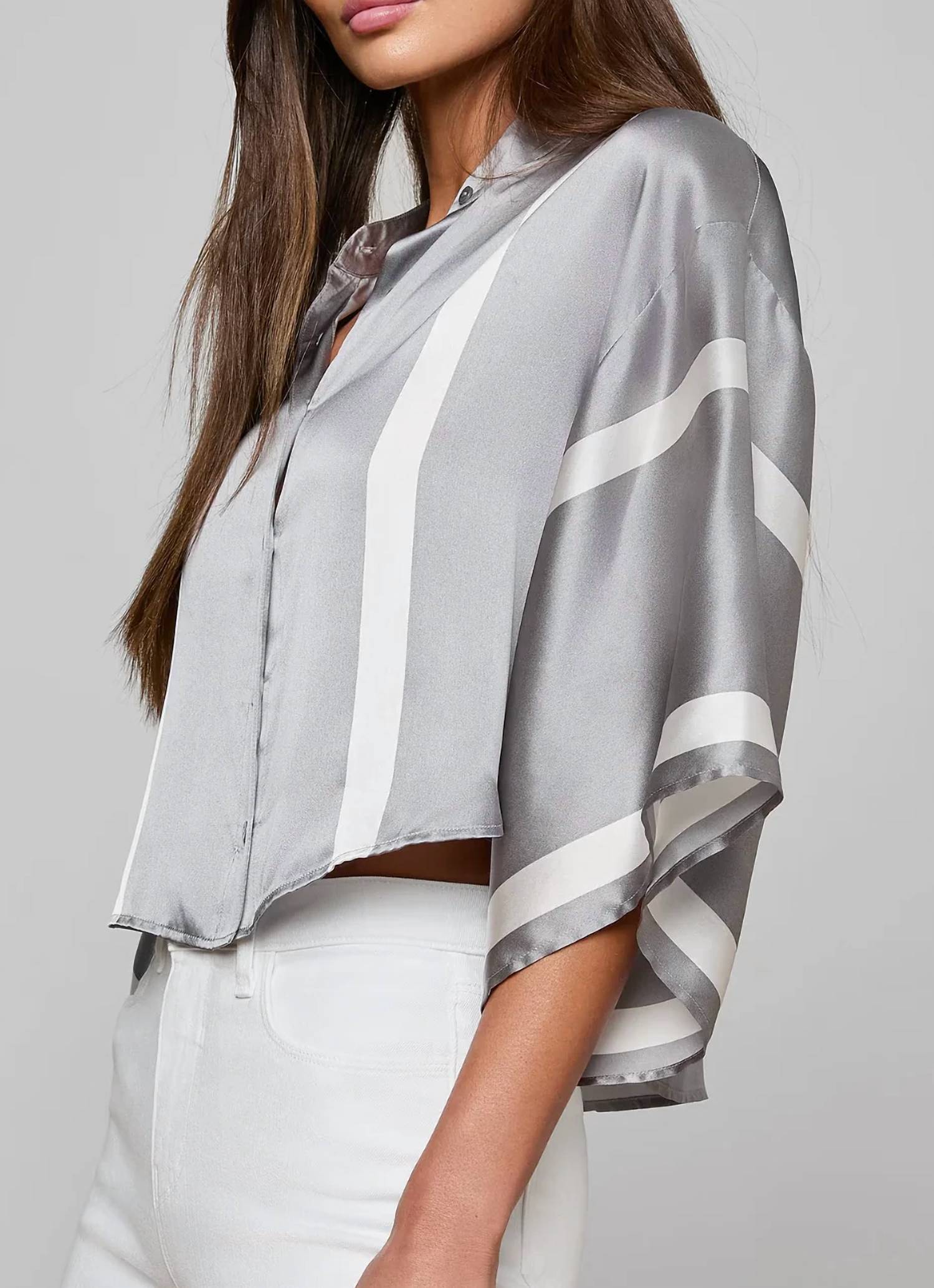 L'Agence - Dru Mandarin Crop Blouse