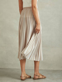 Reiss - Lexie Striped Pleated Midi Skirt