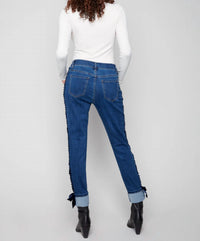 CHARLIE B Slim Leg Jeans With Velvet Bow in indigo - women's jeans - alternate view