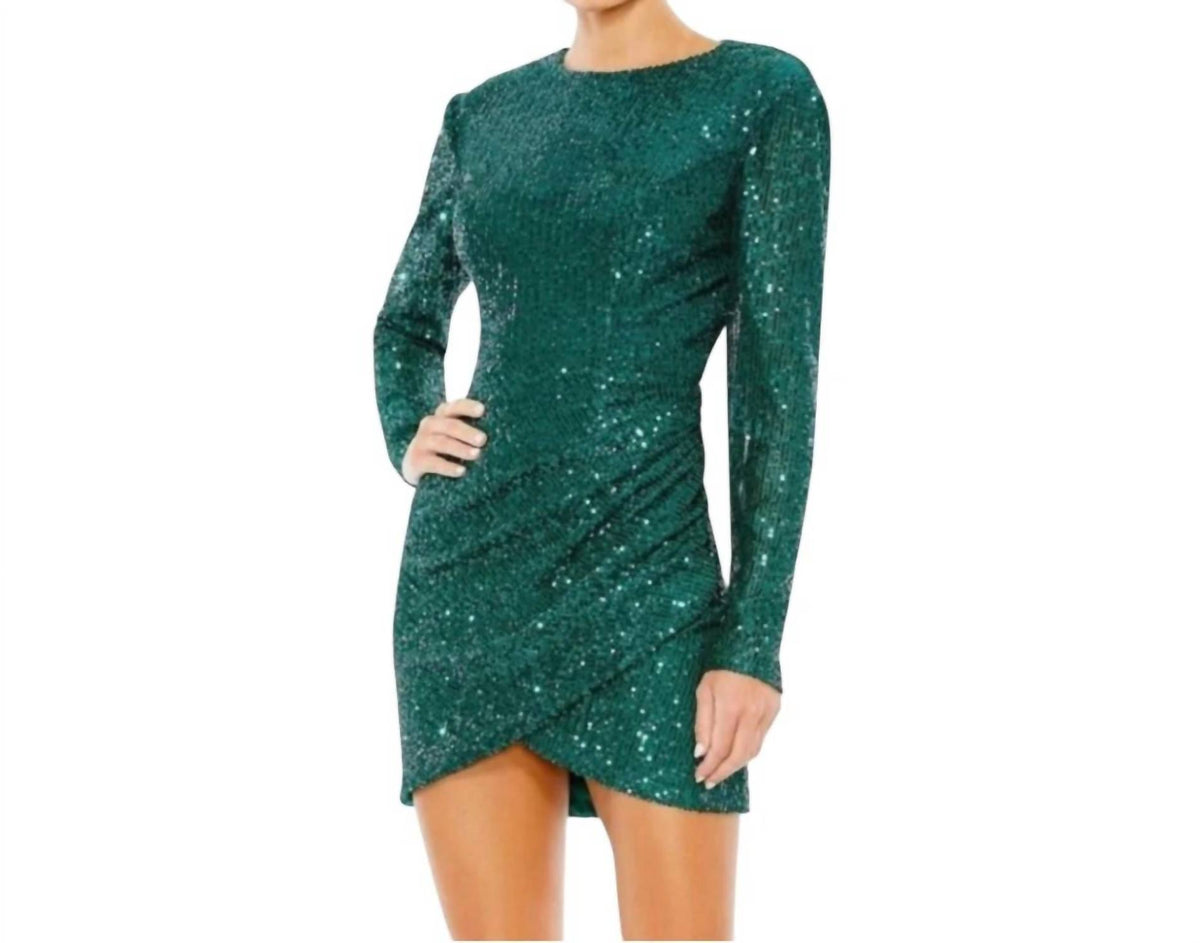 Mac Duggal - Women's Sequin Open Back Long Sleeve Mini Dress