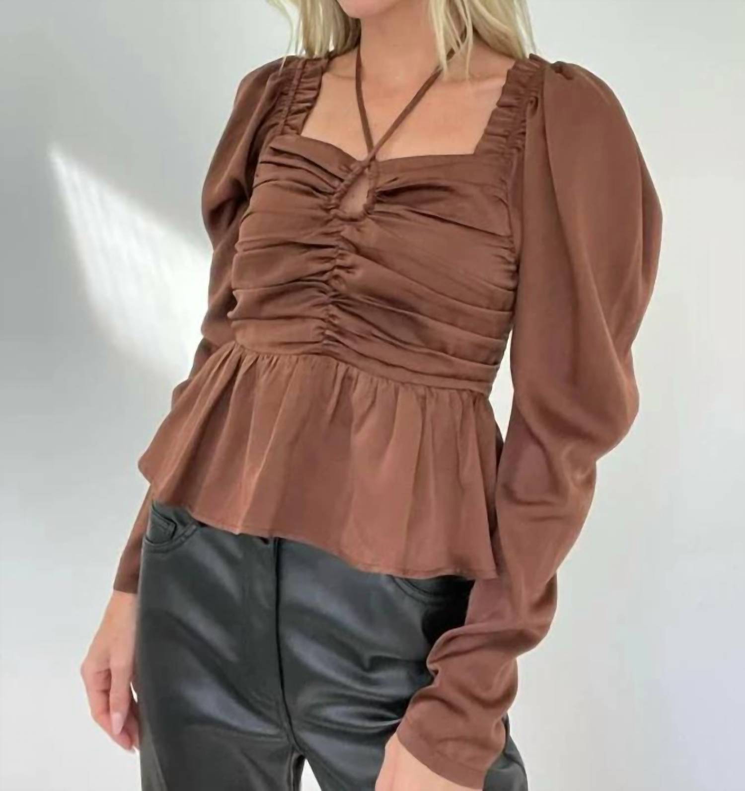 Six/Fifty - Satin Ruched Long Sleeve Blouse