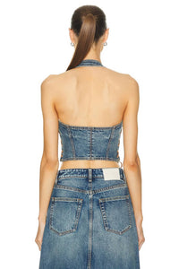GRLFRND Phoebe Laced Halter Top in nashville suede - women's shirt - detail view