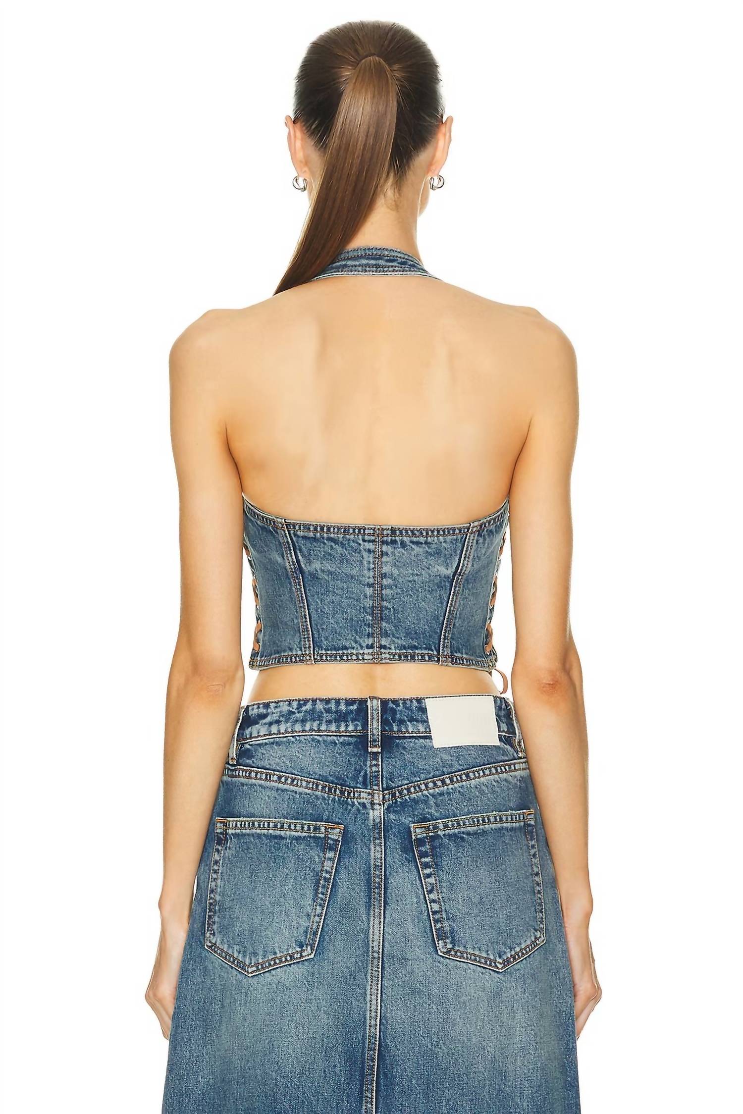 GRLFRND Phoebe Laced Halter Top in nashville suede - women's shirt - detail view