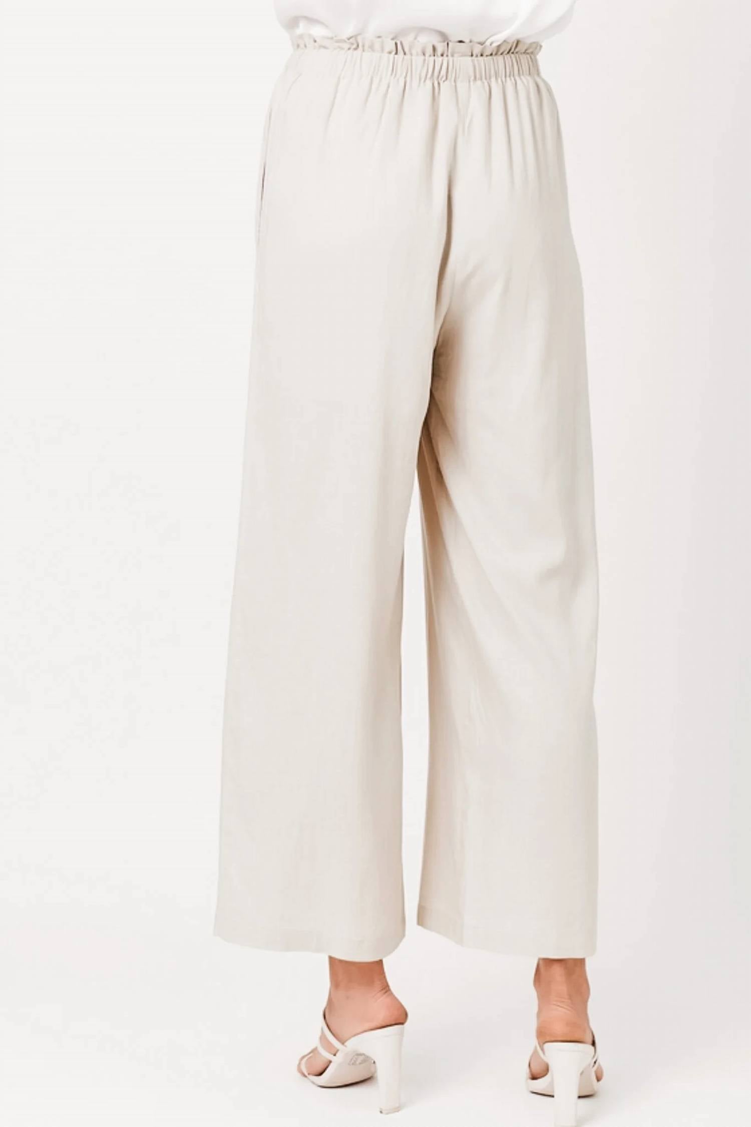 Mystree - Paper Waist Linen Wide Leg Pants