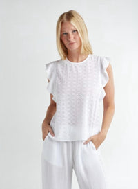 Red Haute - Eyelet Tank With Flutter Sleeve