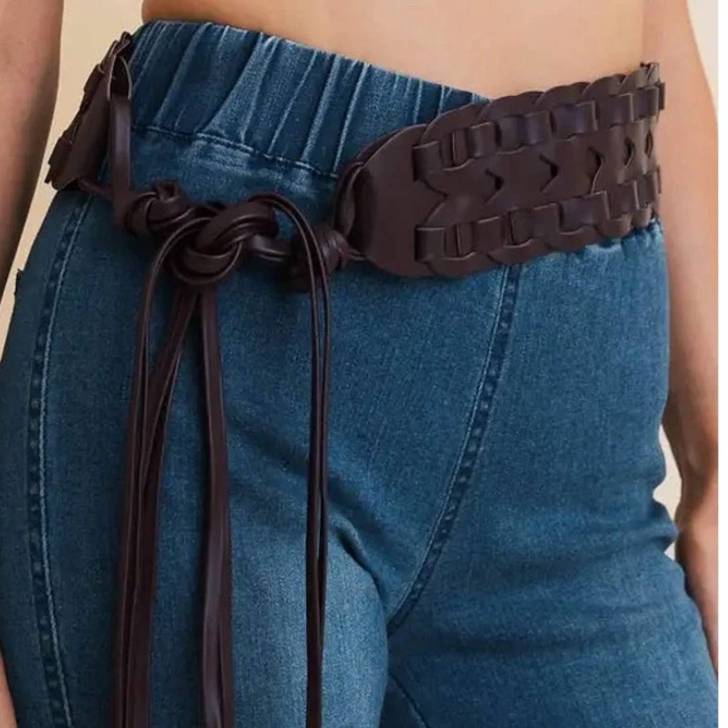 Leto - Women's Wide Woven Vegan Leather Belt