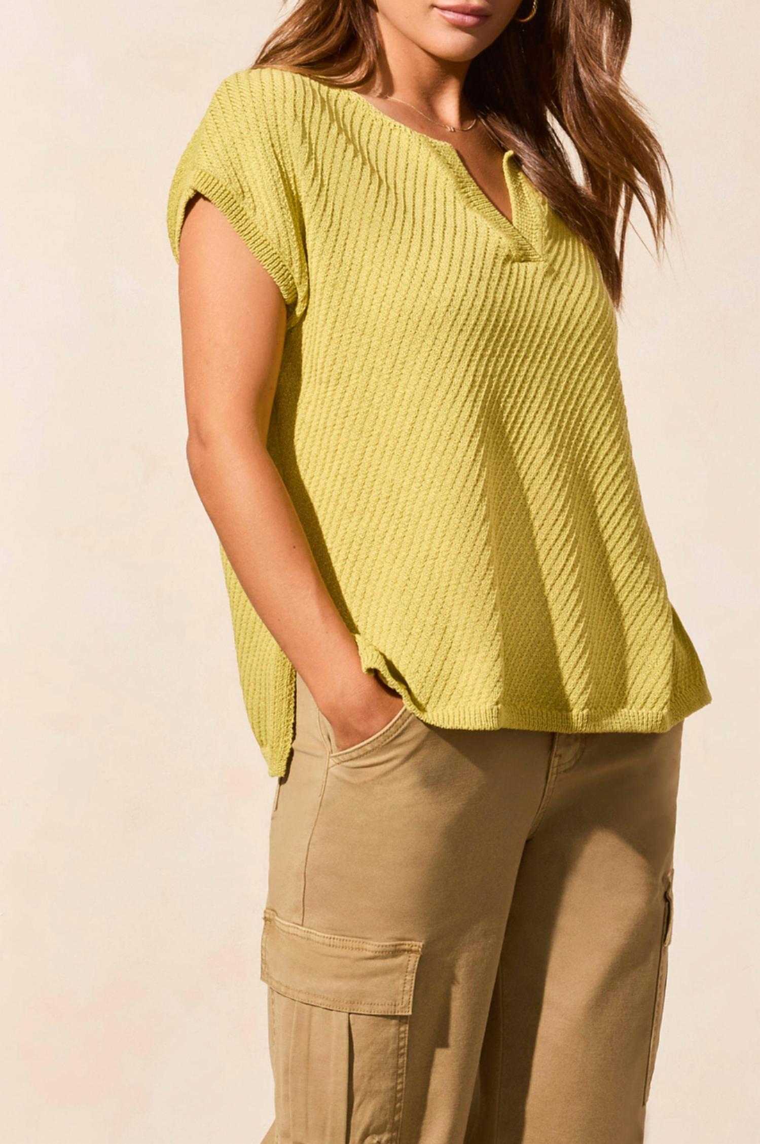Tribal - Side-slit V-neck Sweater With Extended Shoulders