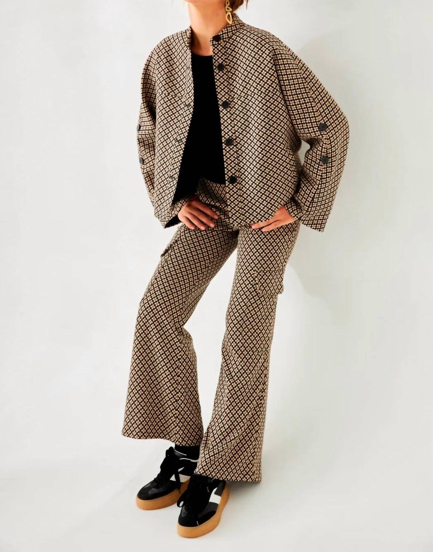 NUD by Nekane Jacquard Knitted Jacket in tan black - women's jacket