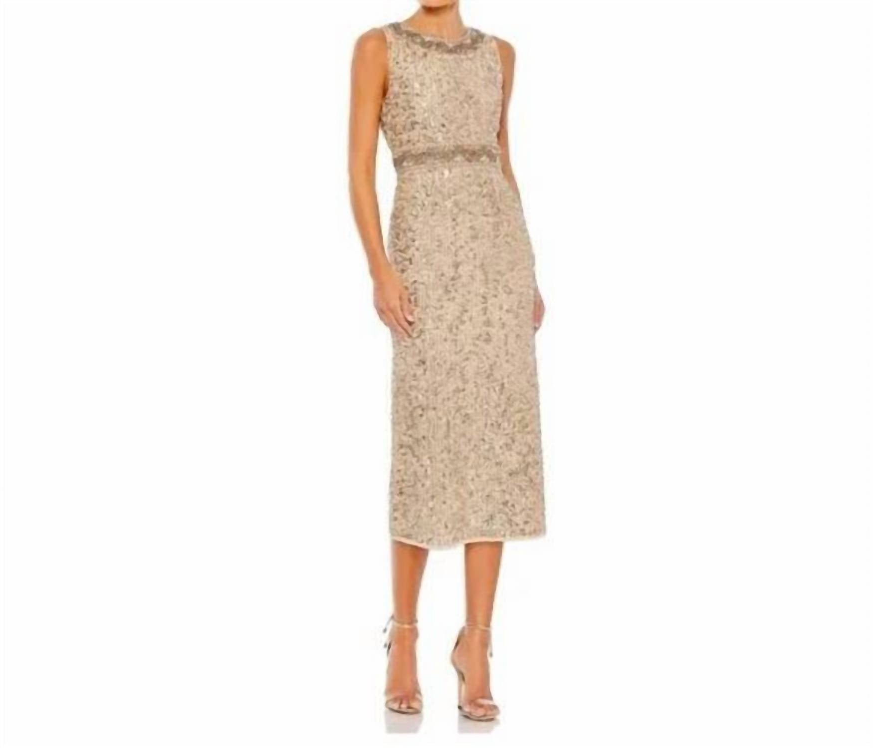 Mac Duggal - Sleeveless Sequin Highneck Column Midi Dress