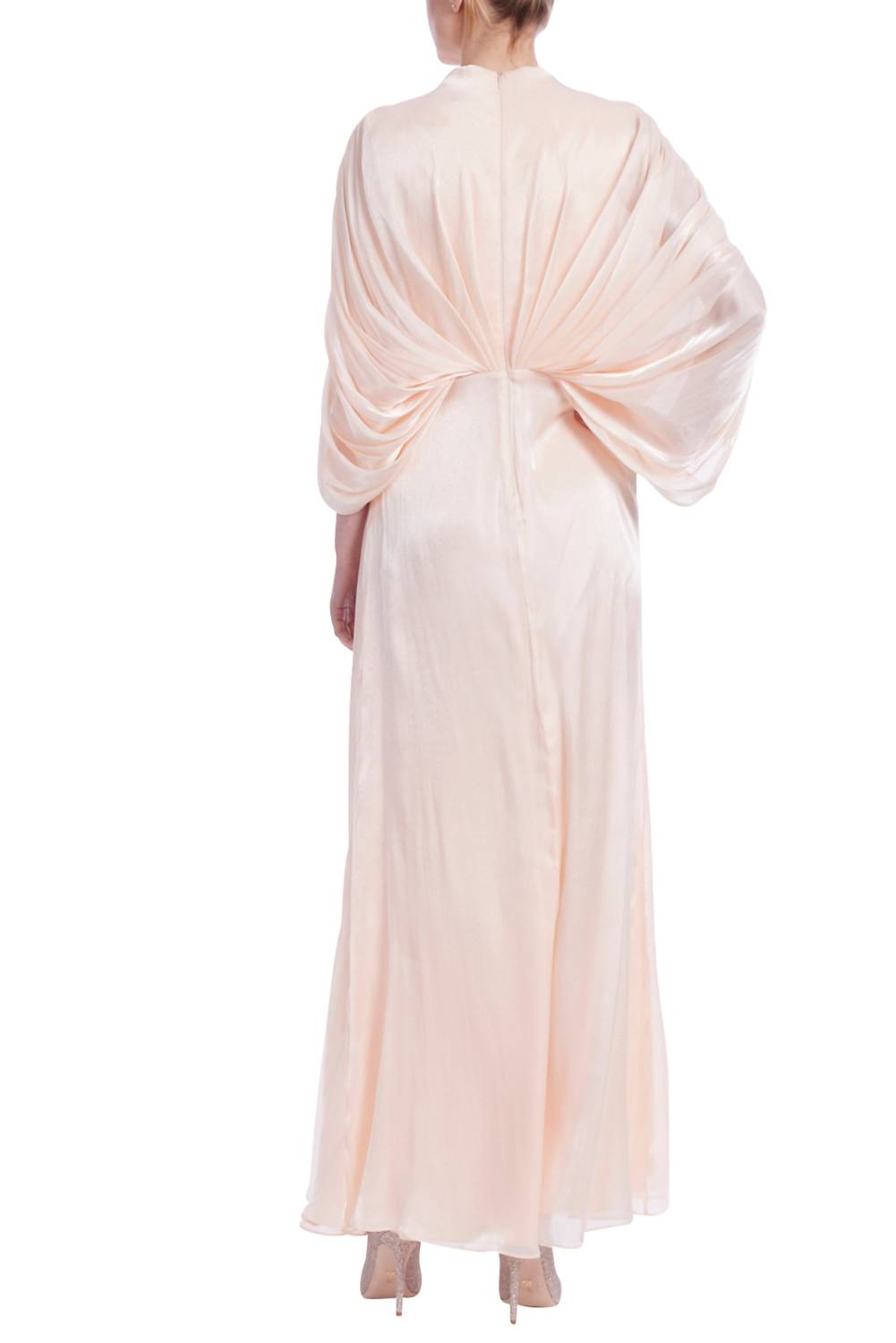 Badgley Mischka - Deep V-wrap Neckline Dolman Sleeves Column Maxi Gown Dress