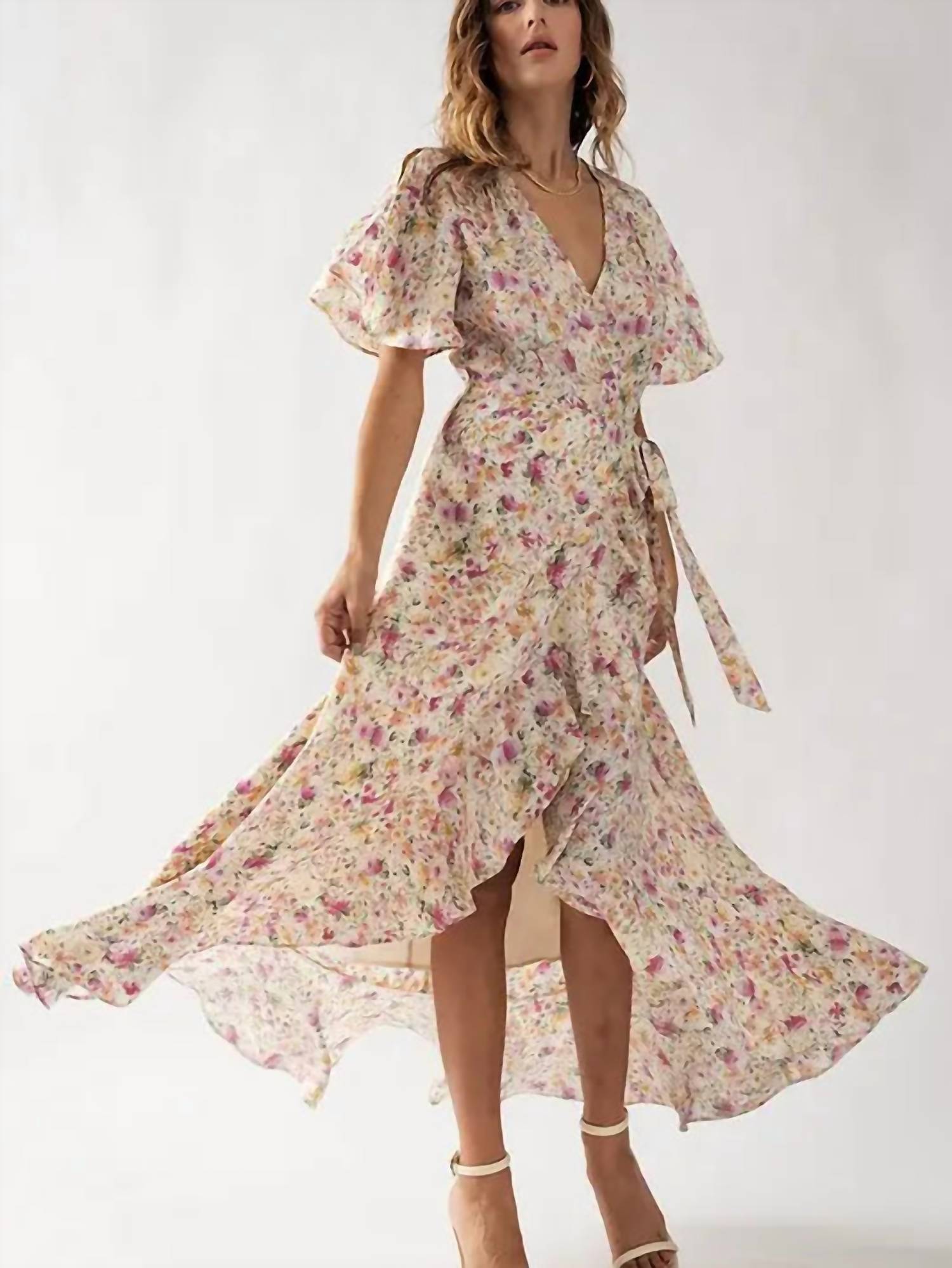 Urban Daizy - Floral Asymmetrical Wrap Maxi Dress
