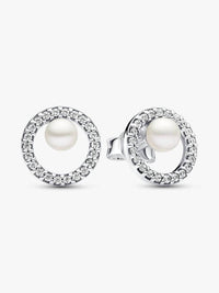 Pandora - Women's Treated Freshwater Cultured Pearl & Pave Halo Stud Earrings