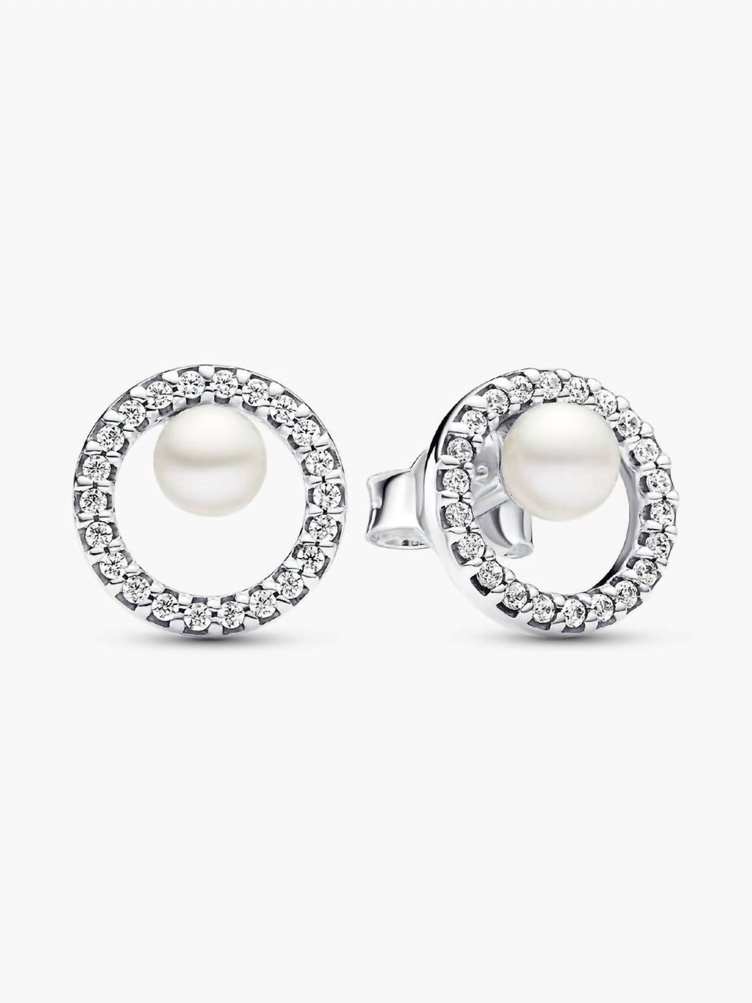 Pandora - Women's Treated Freshwater Cultured Pearl & Pave Halo Stud Earrings