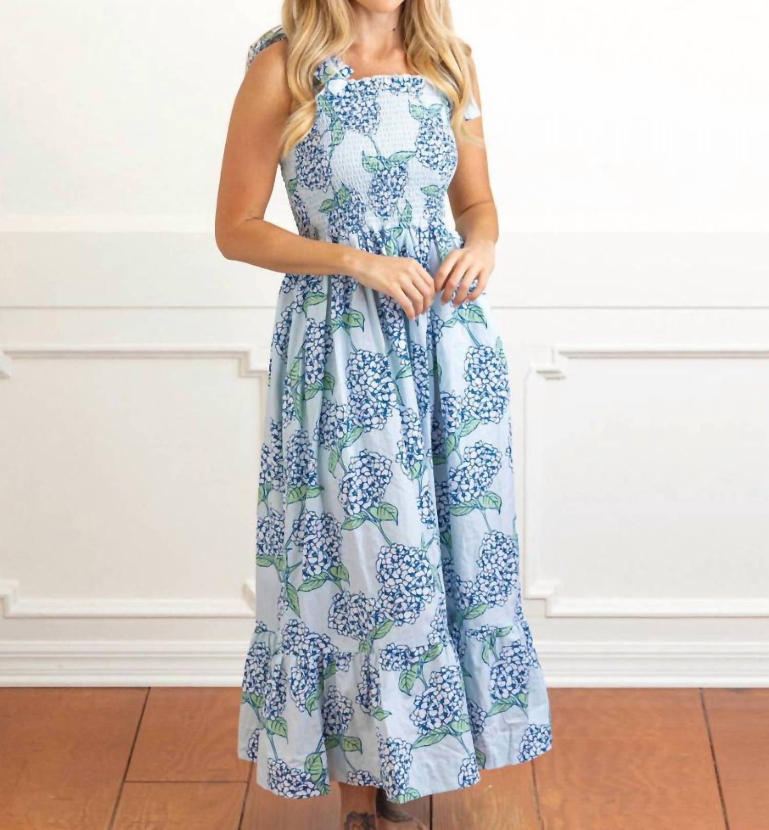 8 Oak Lane - Tie Top Smocked Maxi Dress