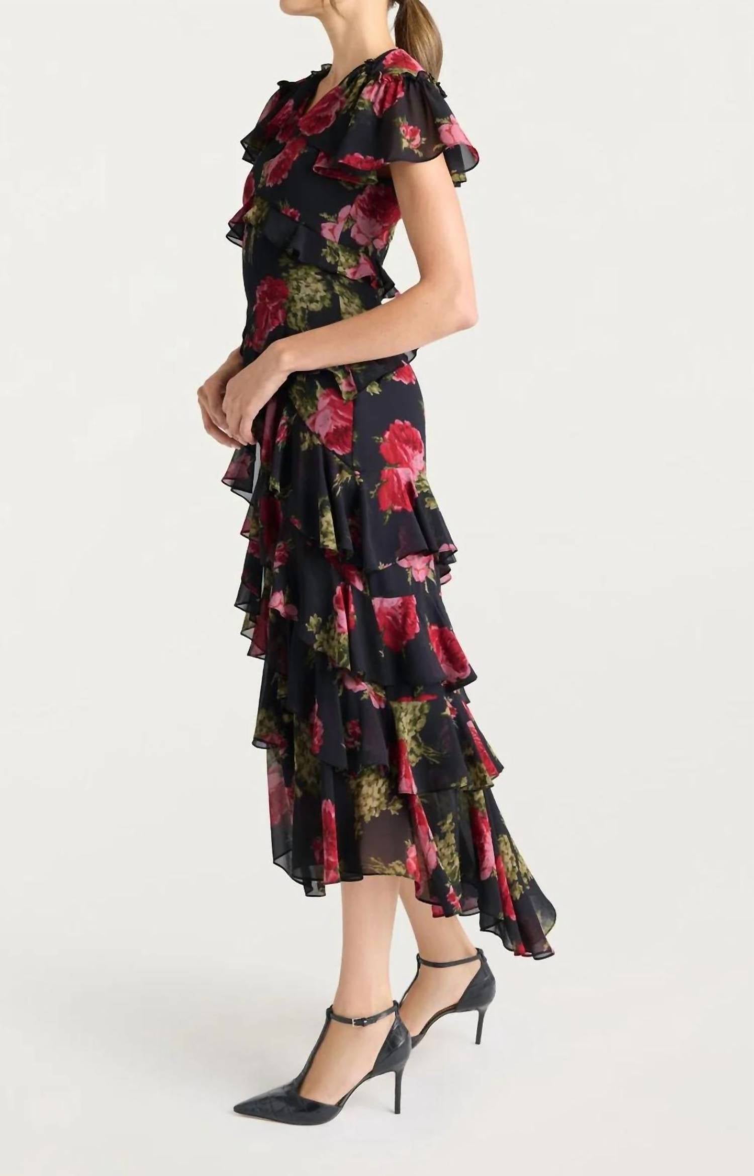 cinq a sept Baroque Rose Tatum Dress in obsidian multi - women's dress - alternate view