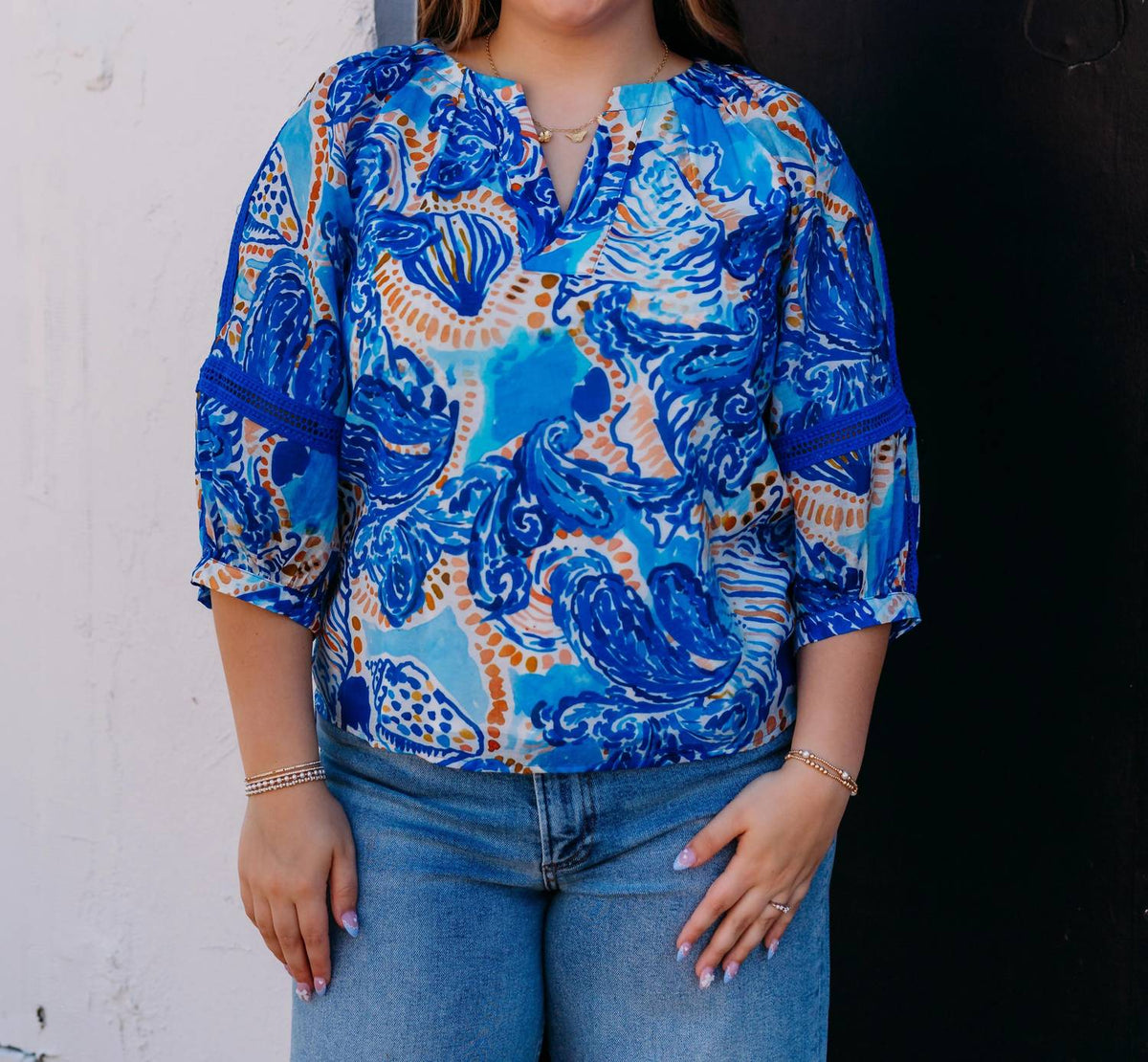 Jade - Contrast Trim Peasant Top
