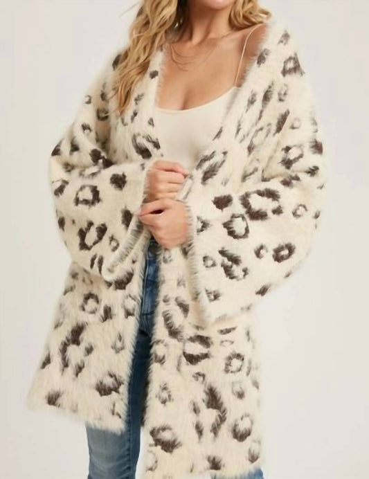 Bluivy - Fuzzy Brown Leopard Cardigan Sweater