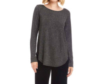 Karen Kane Long Sleeve Metallic Stripe Shirttail Top - Petite in black with silver - women's long sleeve top - alternate view