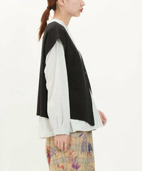 SHE + SKY Single Button Sweater Vest in black - women's jacket - alternate view