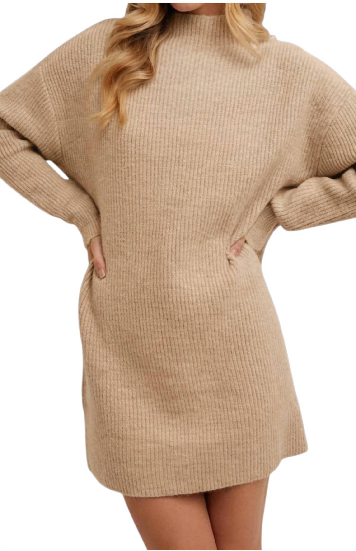 Bluivy - Mock Neck Knit Sweater Mini Dress