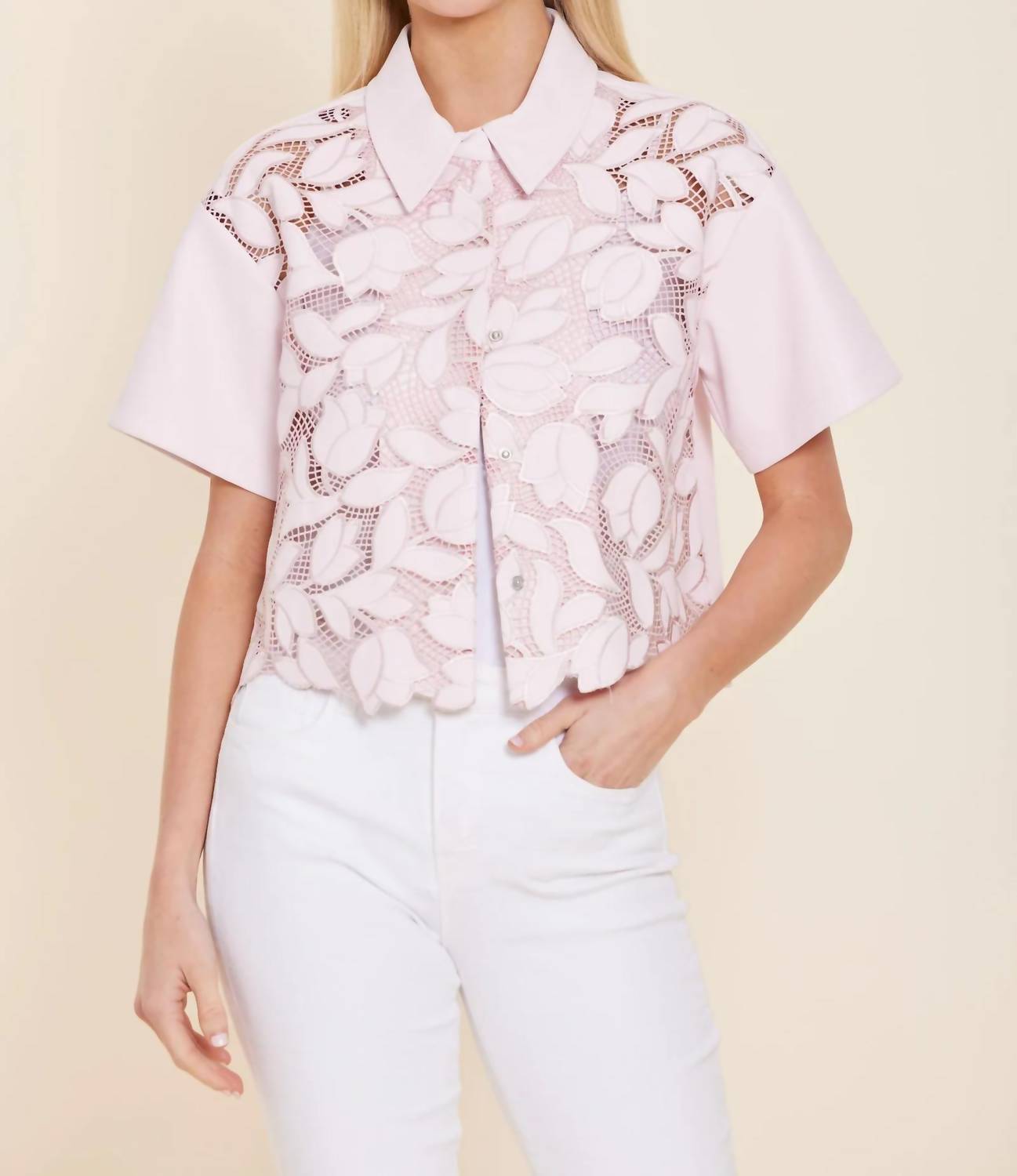Dolce Cabo - FAUX LEATHER FLORAL CUTOUT TOP