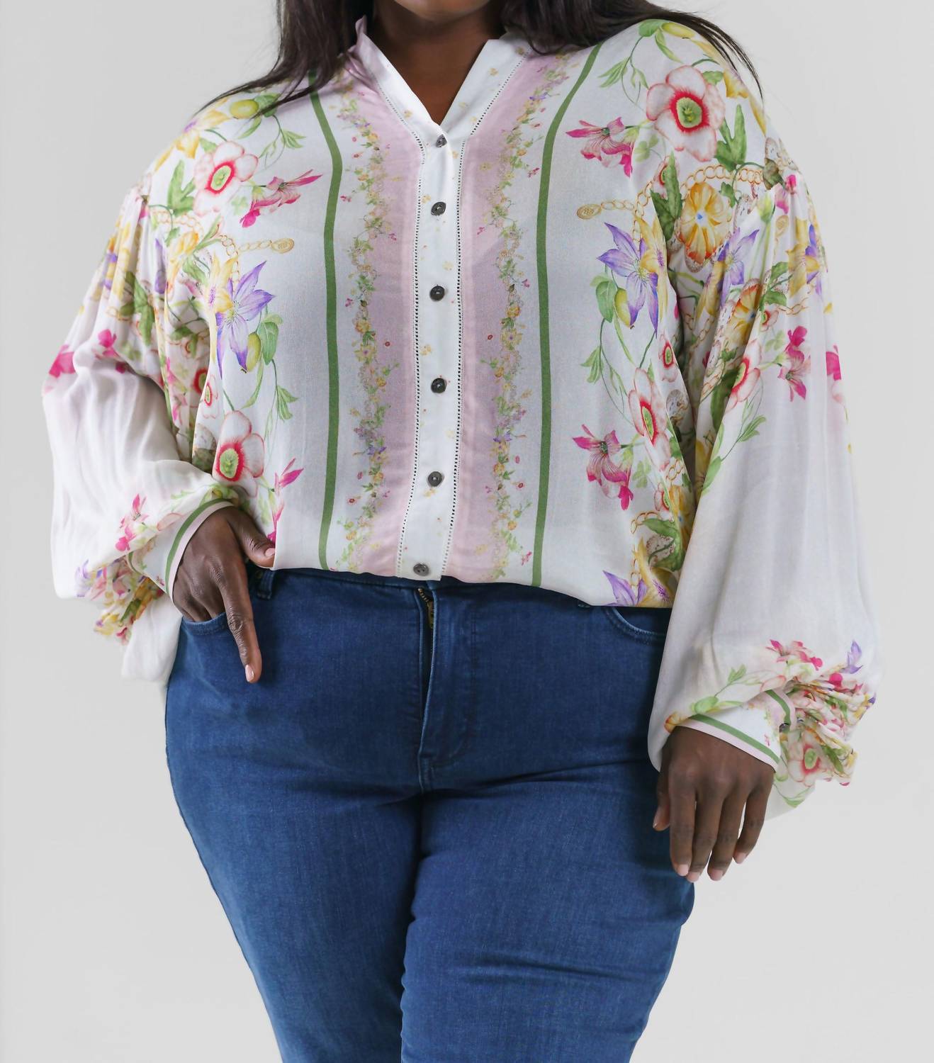 -Bl^Nk- - Alhena V-neck Button Front Shirt - plus