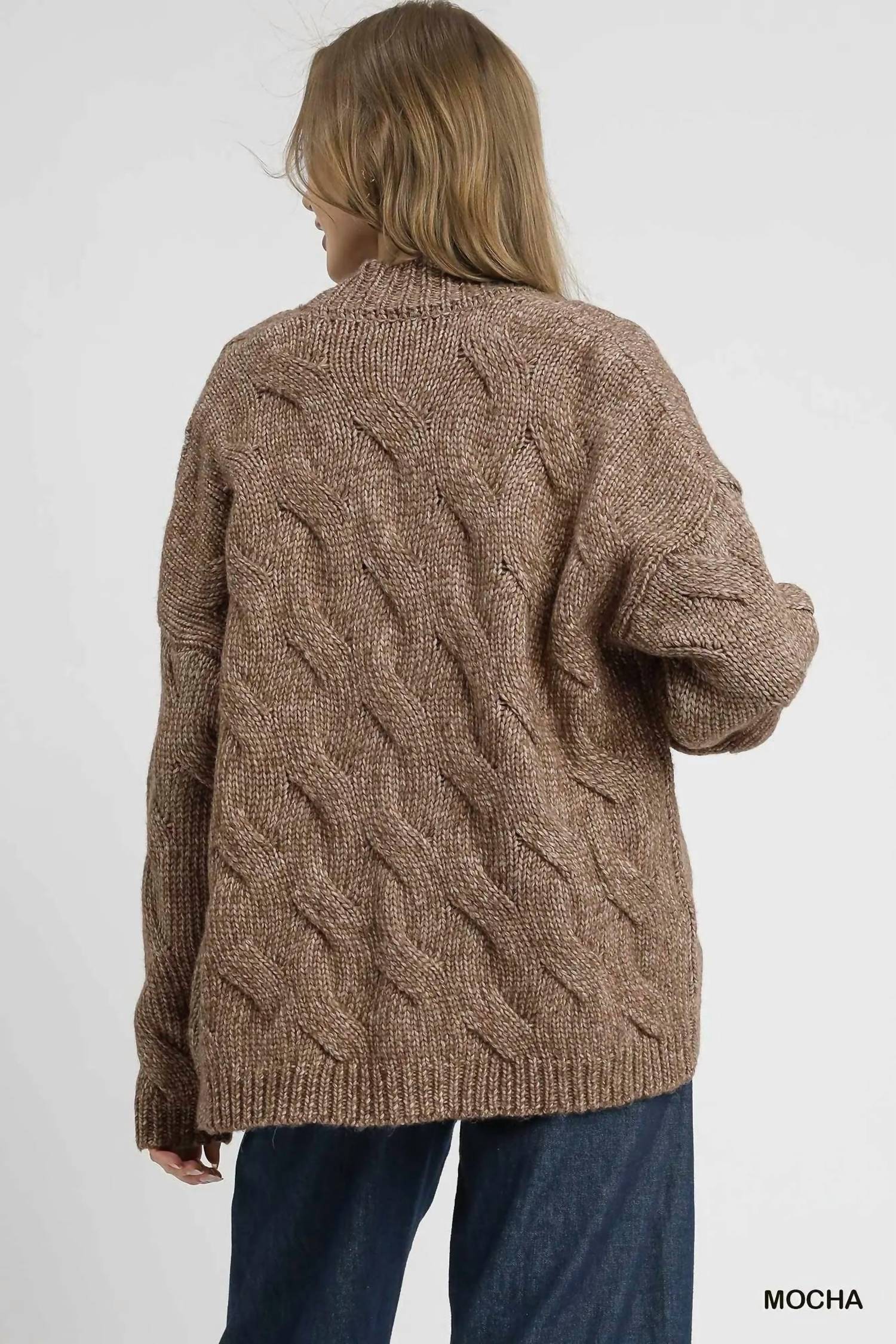 Umgee - Chunky Cable Knit Open Front Cardigan