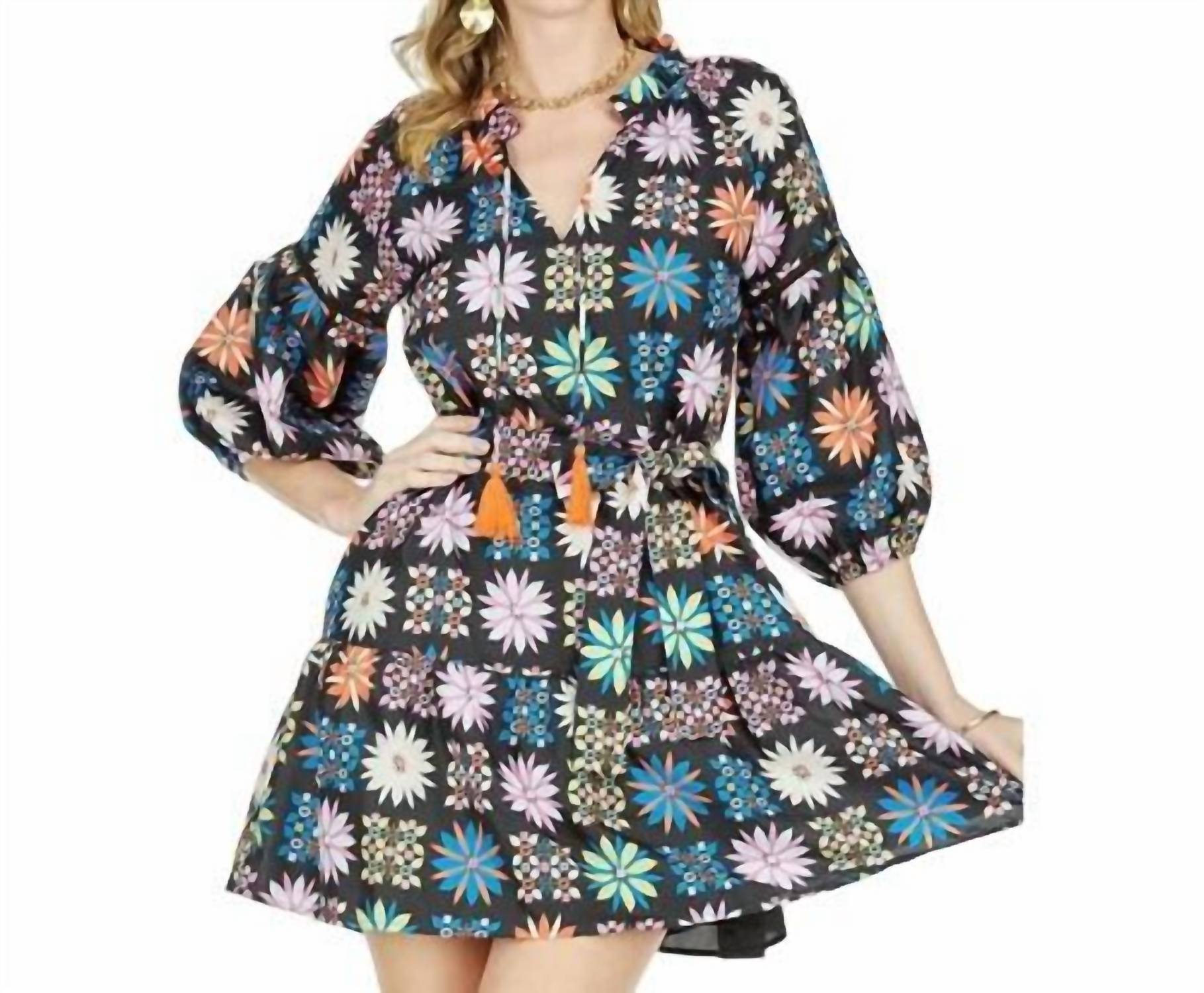 Jade - Flower Palette Split Neck Dress