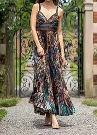 RANNA GILL Everly Pleated Maxi Dress in multi color - women's dress