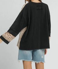 Umgee - French Terry Patchwork Pullover Sweatshirt