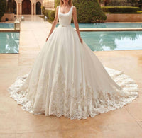 Demetrios - Satin Scoop Neck Gown