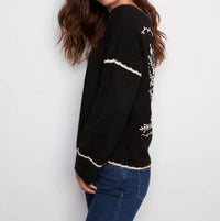 Charlie B - Embroidered Ribbed Sweater With Notch Neck
