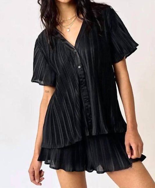 Lalavon - Brandy Pleated Shirt Top & Shorts Set