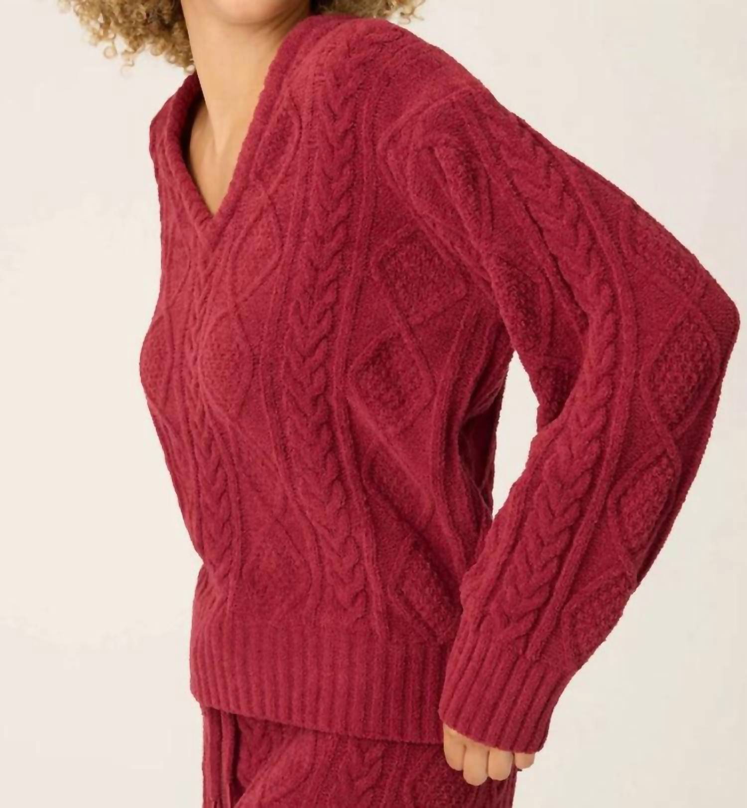 PJ Salvage Cozy Chenille Cable Knit Top in port - women's sweater - alternate view