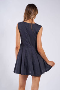 Sky To Moon - Linen Bow Shaped Button Mini Dress