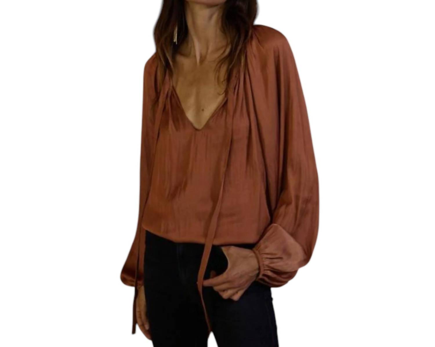 By Together Sue Satin Top in terracotta - women's blouse - detail view