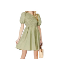 SHE + SKY Puff Sleeve Smock Dress in light olive - women's dress