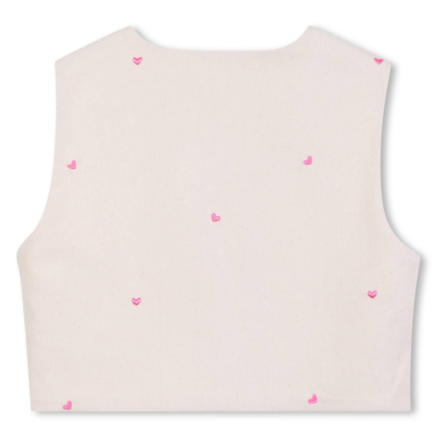 Billieblush Girls' All Over Embroidered Heart Vest in light beige - kids' tank top - detail view