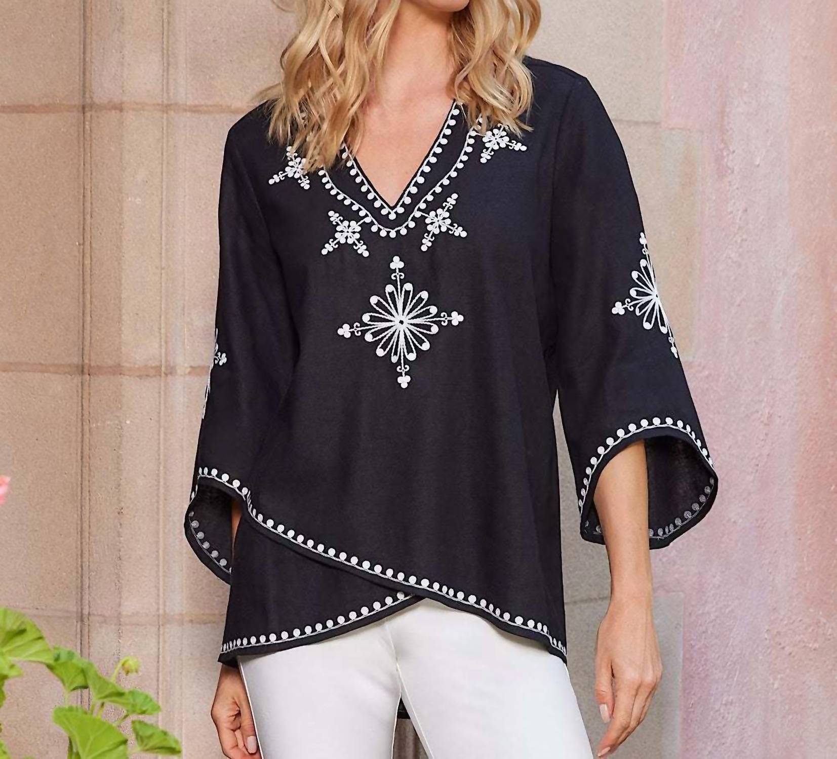 Karen Kane - Bracelet Sleeve Embroidered Asymmetric Top