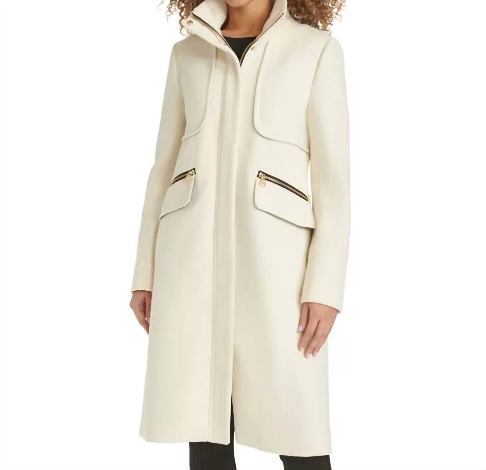KARL LAGERFELD Women's Zip-front Boucle Coat in white - women's jacket