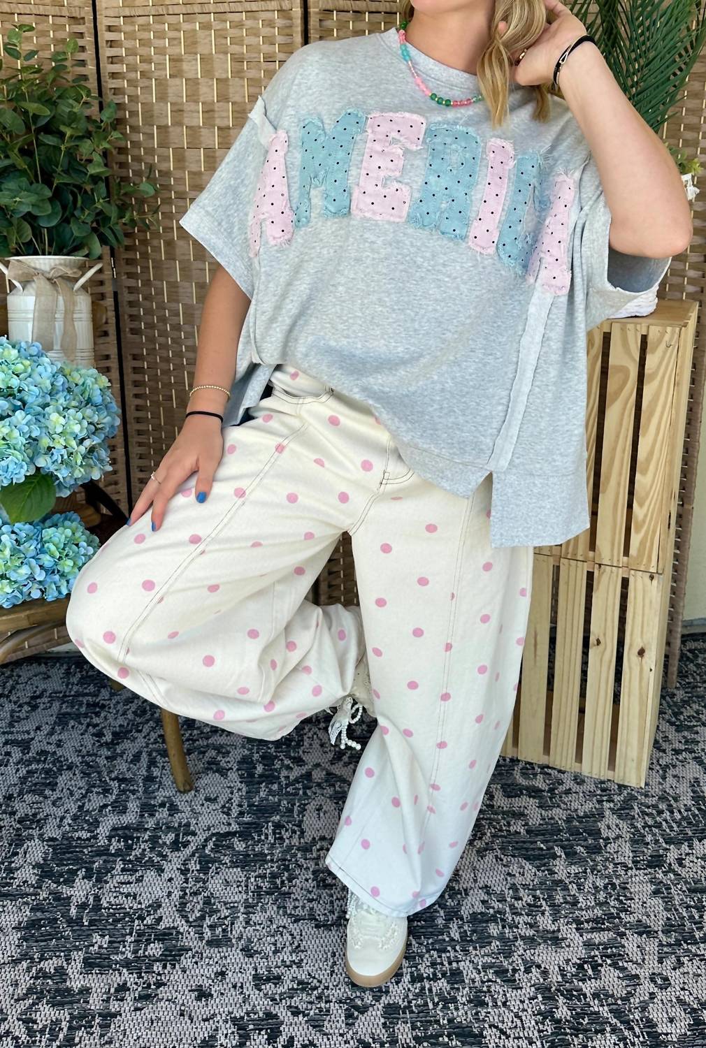 Peach Love - Americana Polka Dot Top