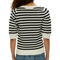 Michael Stars Women's Rosanna Striped Puff Sleeve Sweater in black - women's sweater - detail view