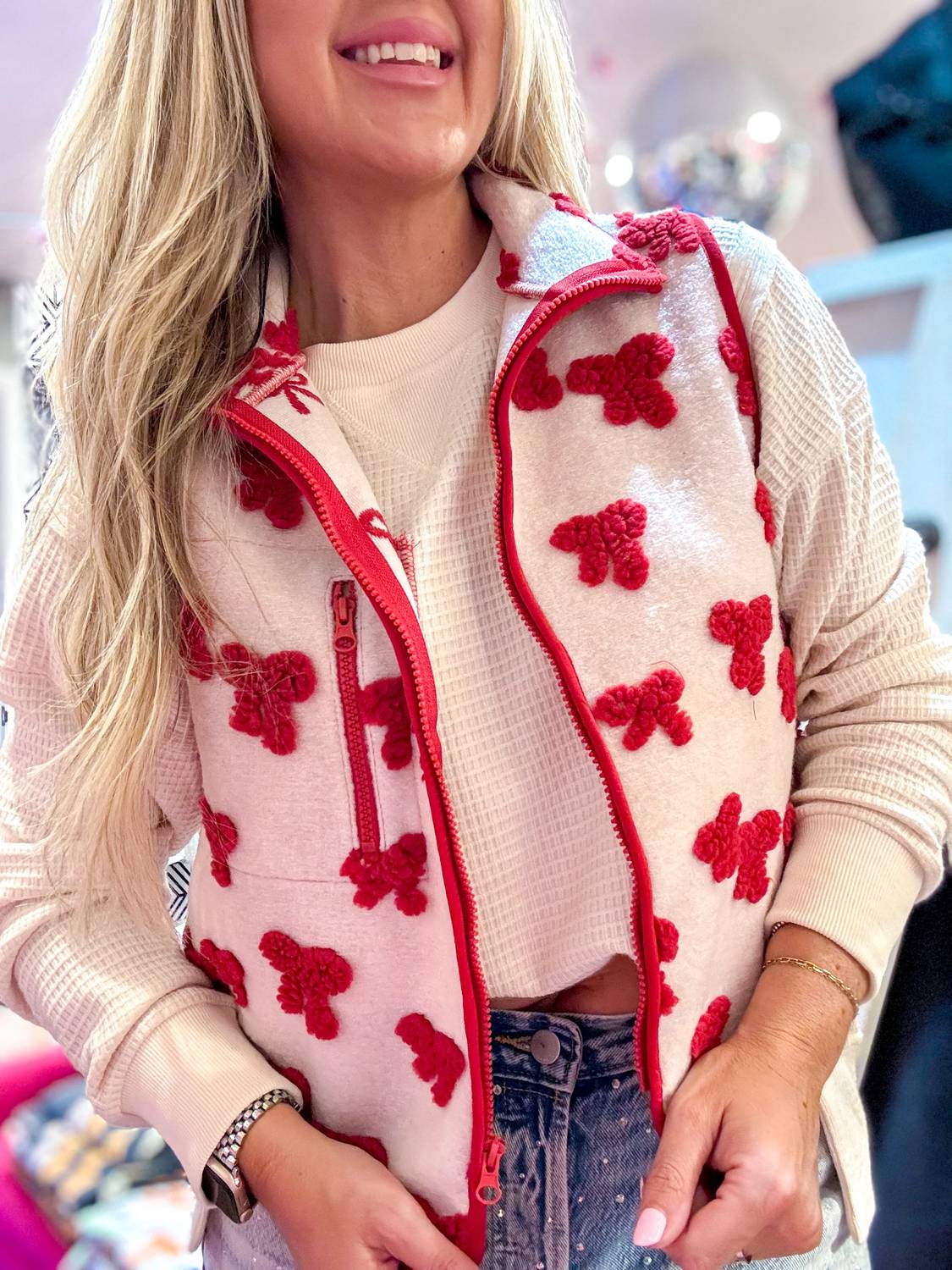Very J - Textured Bow Printed Vest