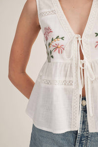 Mustard Seed - Floral Embroidered Linen Vest
