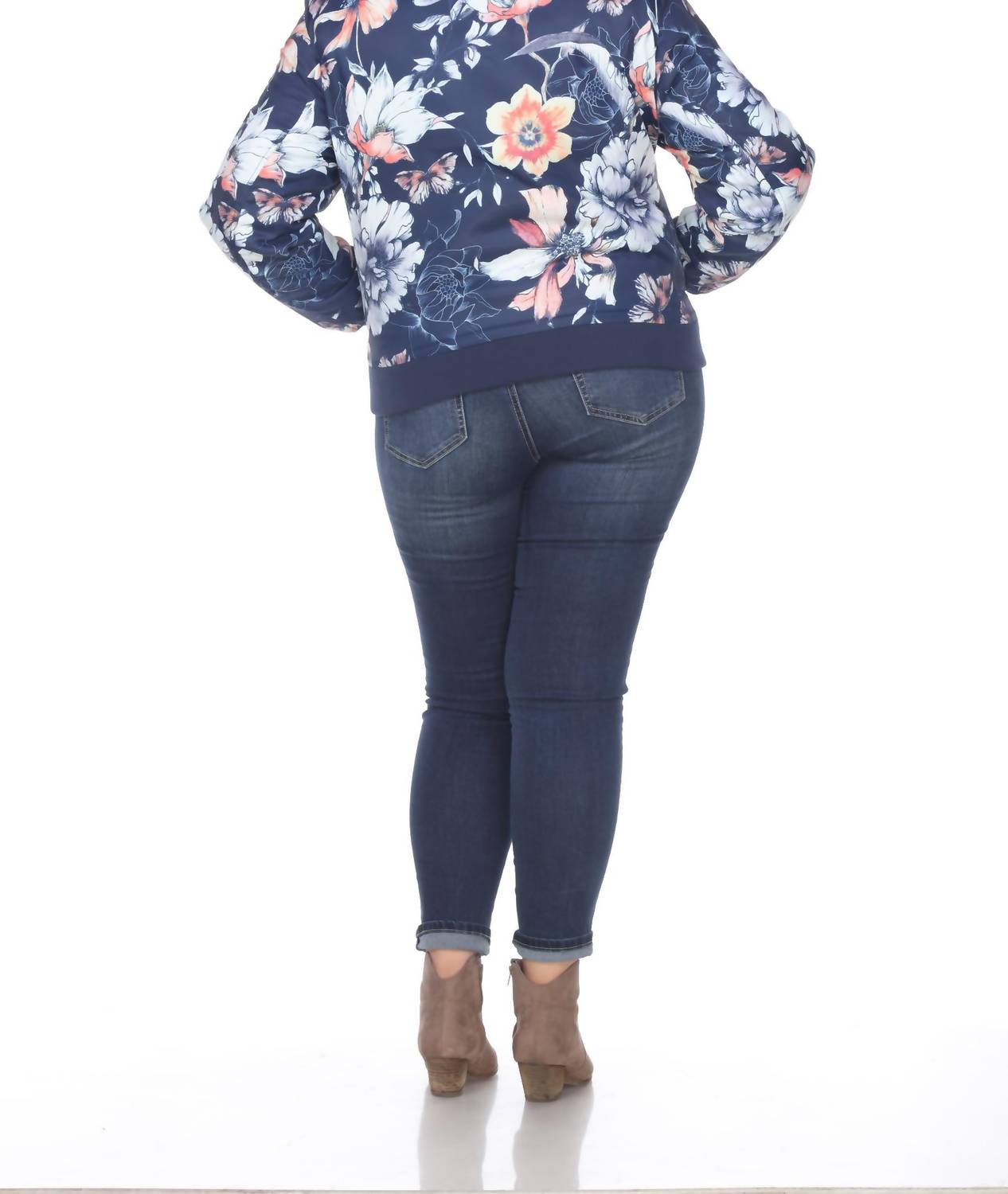 White Mark - Floral Bomber Jacket - Plus Size