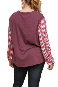 Umgee - Satin Striped Sleeve Top