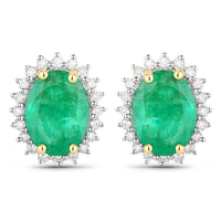 Diana M Jewels Women's Oval Natural Zambian Emerald Stud Earrings (2.66 Ct) - Signature in 14k yellow gold - women's jewelry