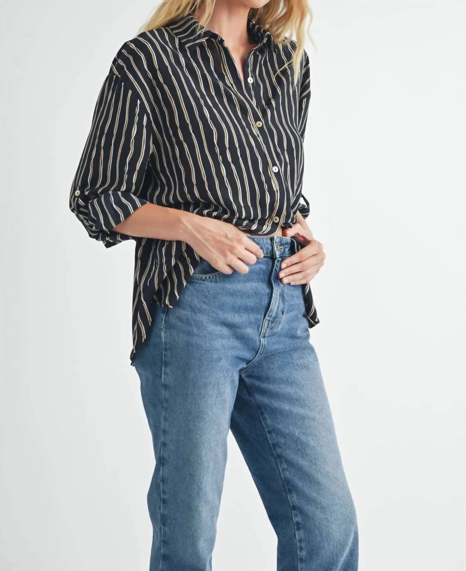 Fun 2 Fun - Kennie Striped Button Down Blouse