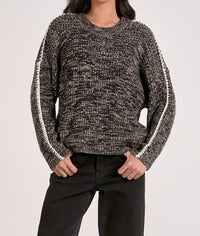 ELAN Crewneck Blanket Sweater in black white - women's sweater